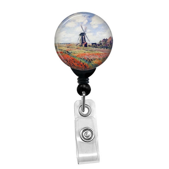 Claude Monet Tulip Fields Badge Reel – Floral Art ID Holder – Impressionist Garden Badge Clip – Retractable Badge Reel – Art Lover Gift