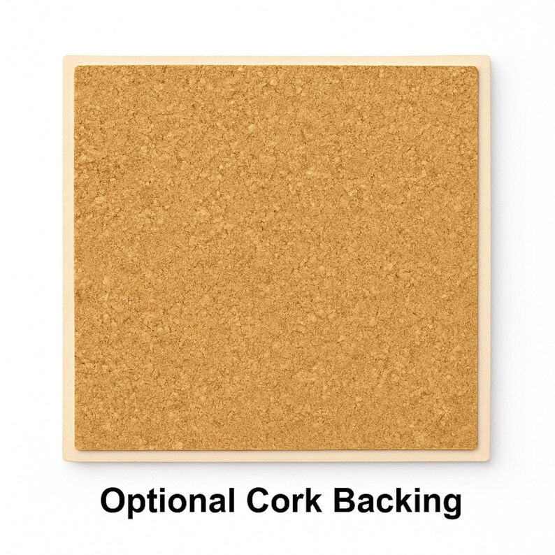 Optional cork backing for ceramic art tiles, adds protection and non-slip surface for wall art or décor.