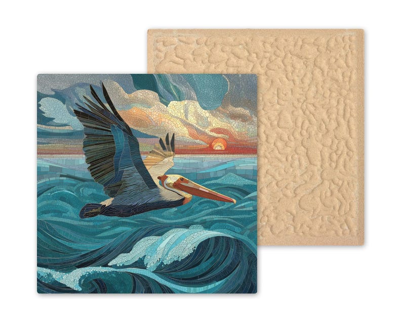 Pelican Wall Art Ceramic Tile Coastal Gift Mosaic Style Decor Ocean Bird Art Pelican Lover Nature Gift Tile image 9
