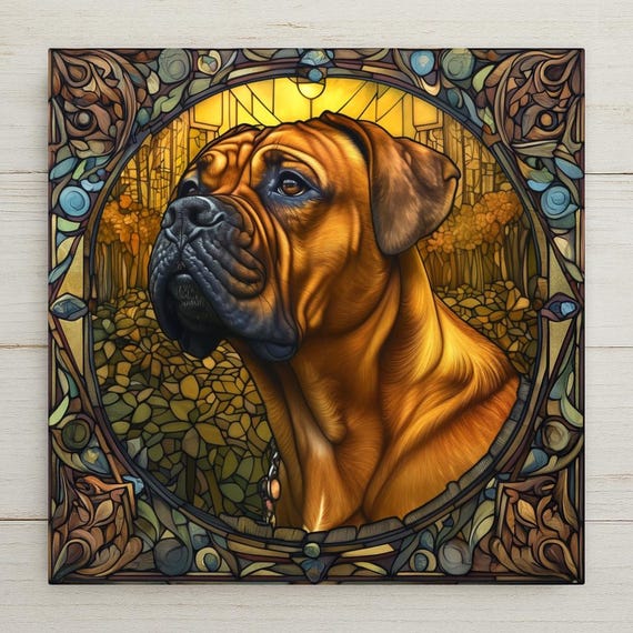 Art Nouveau Boxer Dog Tile Home Decor: Mucha Inspired Decor, Pet Lover Gift Wall Art