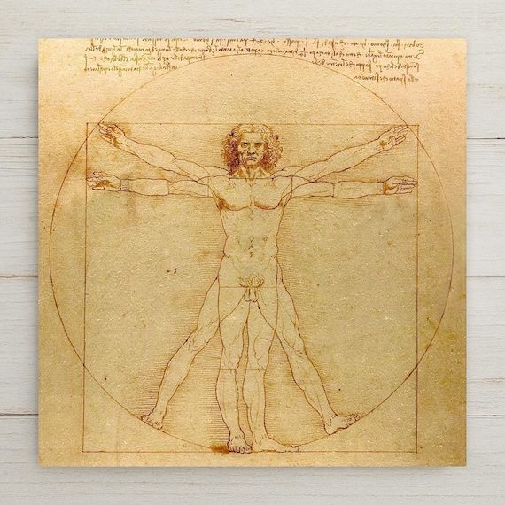 Vitruvian Man Wall Art Ceramic Tile Art Lover Gift Renaissance Decor Science Gift Teacher Gift Art Tile