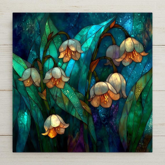 Lily of the Valley Wall Art Ceramic Tile May Birthday Gift Birth Month Flower Stained Glass Style Botanical Art
