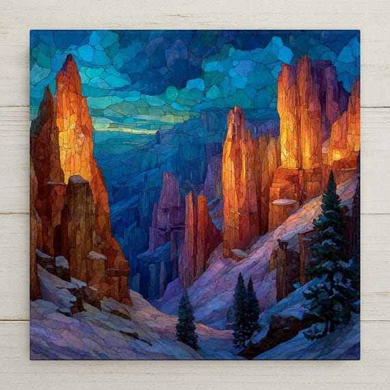 Bryce Canyon Wall Art Ceramic Tile Stained Glass Style Utah Gift Hoodoo Winter Canyon Nature Art Place Identity