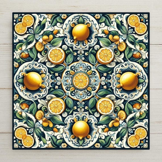 Talavera Lemon Ceramic Tile Art: Mediterranean Kitchen Decor
