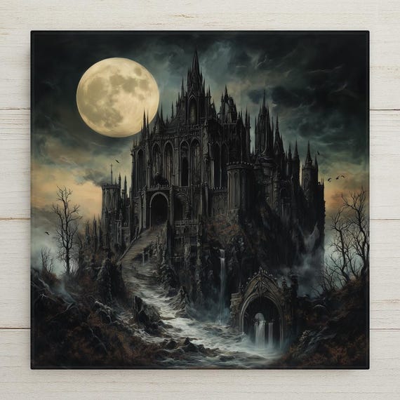 Gothic Castle Ceramic Tile Art: Haunted Cathedral, Halloween Wall Decor