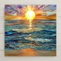 Ocean Waves Sunset Ceramic Tile: Coastal Beach House Wall Art
