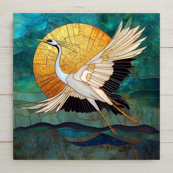 Japanese Crane Wall Art Ceramic Tile Zen Home Decor Crane Lover Gift Japan Inspired Art