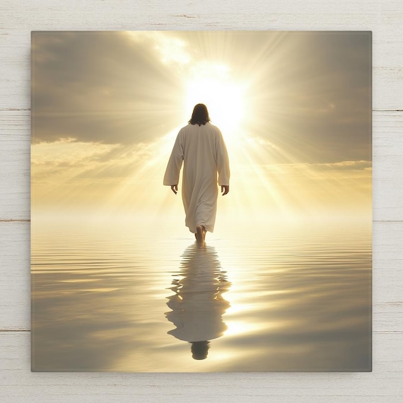Jesus Walking on Water Ceramic Tile Art: Inspirational Christian Home Decor for Faith and Meditation