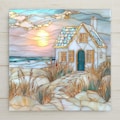 Coastal Cottage Ceramic Tile Art: Stained Glass Style Beach House Decor