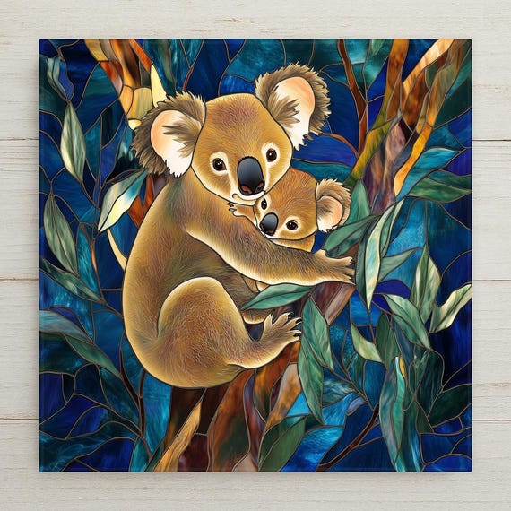 Koala Wall Art Ceramic Tile Australia Gift Mother Baby Decor Koala Lover Gift Wildlife Art Nature Tile