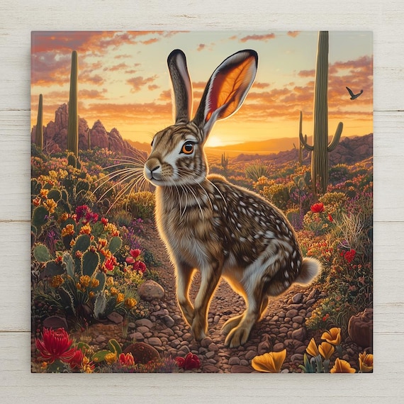 Desert Jackrabbit Ceramic Tile: Southwestern Wildlife Art