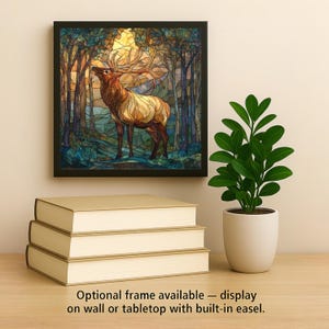 Azulejo de cerámica con diseño de alce para pared, regalo para amantes de la naturaleza, decoración rústica de cabaña, estilo vidriera, arte de la naturaleza, regalo para amantes de los alces. imagen 2