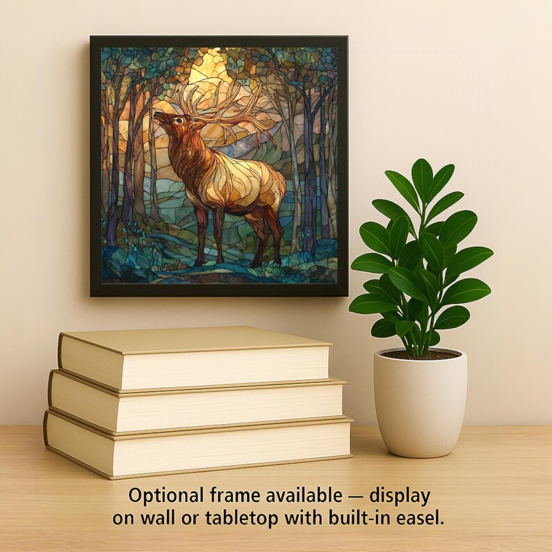 Azulejo de cerámica con diseño de alce para pared, regalo para amantes de la naturaleza, decoración rústica de cabaña, estilo vidriera, arte de la naturaleza, regalo para amantes de los alces. imagen 2