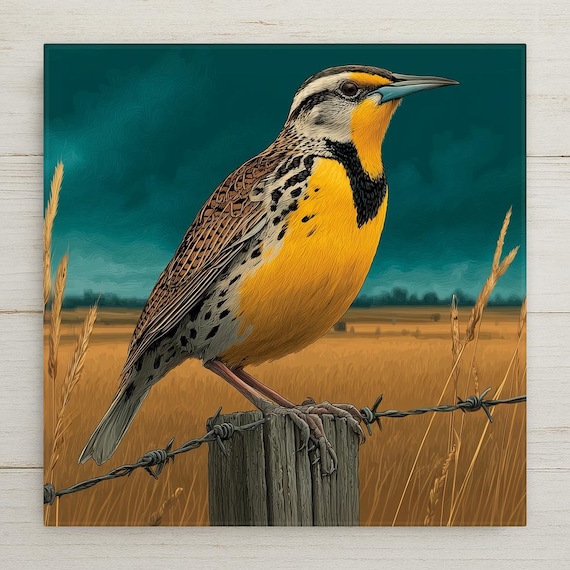 Meadowlark Wall Art Ceramic Tile State Bird Gift Kansas Nebraska Prairie Nature Birdwatcher Place Identity Art