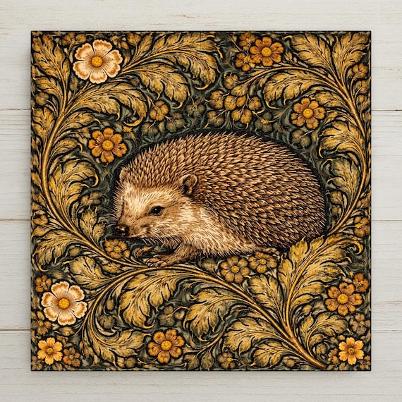 Hedgehog Woodland Wall Art Ceramic Tile – Cottagecore Nursery Decor – Forest Animal Baby Shower Gift