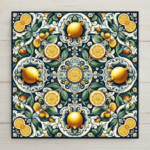 Talavera Lemon Ceramic Tile Art: Mediterranean Kitchen Decor