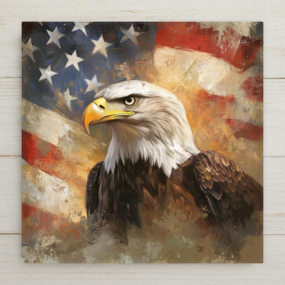Patriotic Bald Eagle Ceramic Tile Art: USA Flag Decor