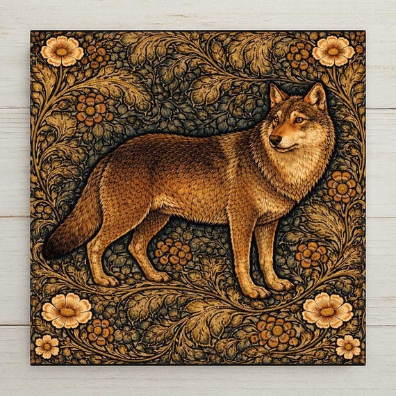 Wolf Woodland Wall Art Ceramic Tile Rustic Cabin Decor Forest Animal Artwork Wildlife Home Decor Lodge Decor Nature Wall Art
