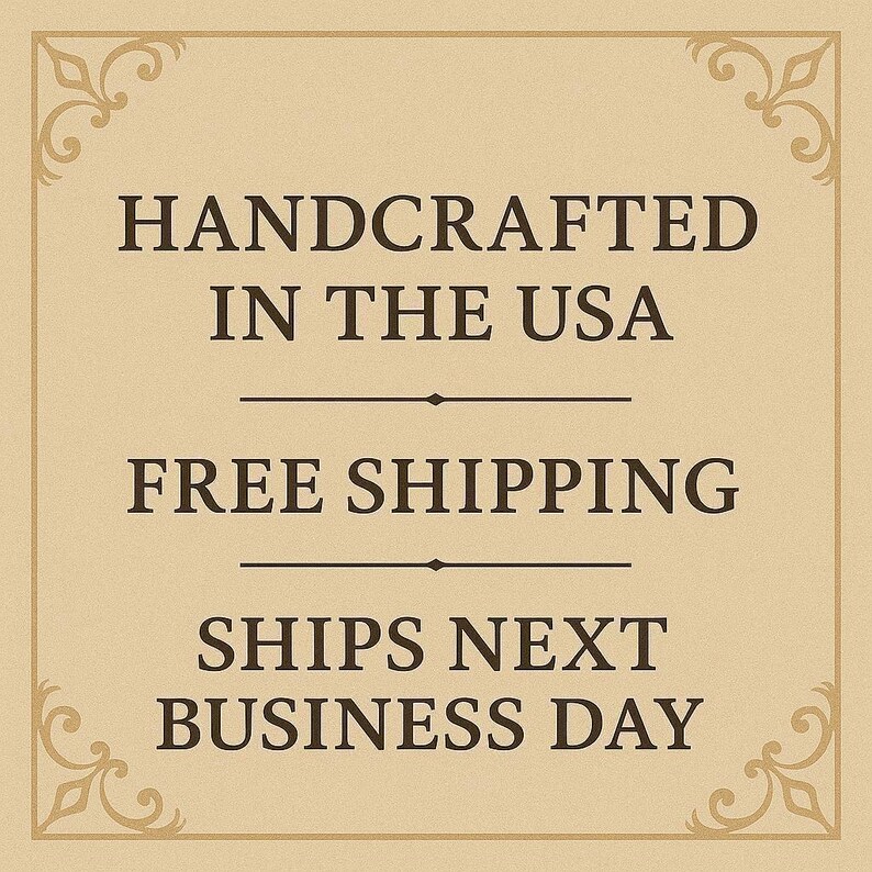 The image is a sign advertising a product, specifically a handmade item, that is free shipping and will be available for business the next day.