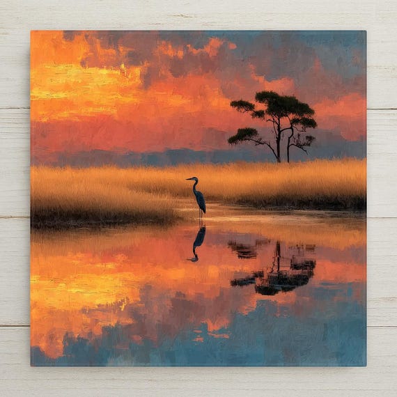 Everglades National Park Wall Art Ceramic Tile Florida Gift Wetlands Decor Great Blue Heron Nature Art Place Identity Gift