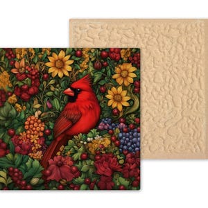 Cardinal Wall Art Ceramic Tile Art Nouveau Gift William Morris Red Cardinal Decor Memorial Bird Sympathy Nature image 9