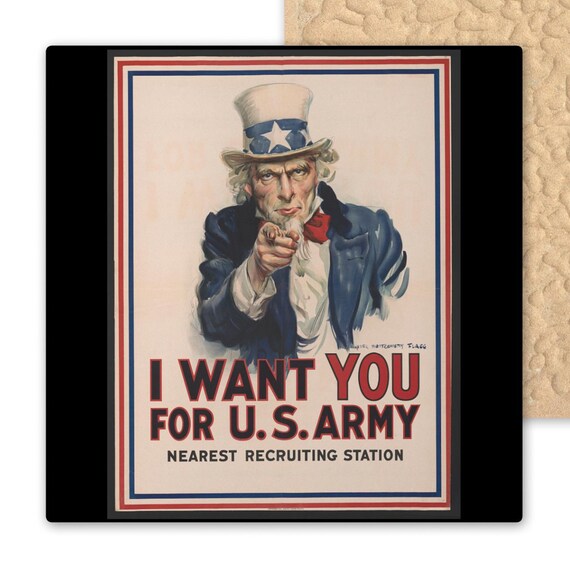 Vintage Uncle Sam Ceramic Tile Art - Patriotic US Army Poster Wall Decor - Handmade Americana Gift