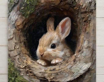 Baby Bunny Ceramic Art Tile: Cabin Wall Decor Nature Lover Gift Woodland Home Decor Wall Art Nursery Woodland Animal Rustic Forest Art