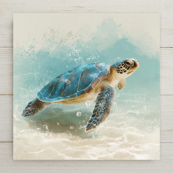 Sea Turtle Ceramic Tile Art: Coastal Ocean Wall Decor