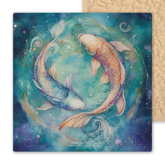 Pisces Zodiac Ceramic Tile Art: Celestial Water Sign Astrology Wall Decor Gift for Birthday