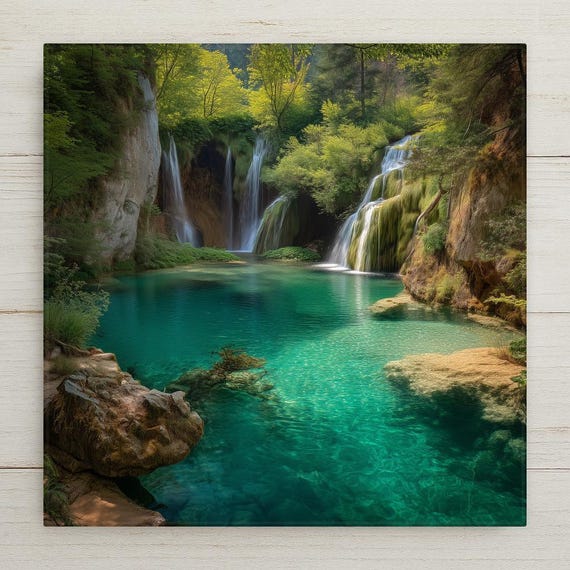Plitvice Lakes Wall Art Ceramic Tile Croatia Gift Waterfall Decor Europe Travel Art Nature Lover Gift Tile