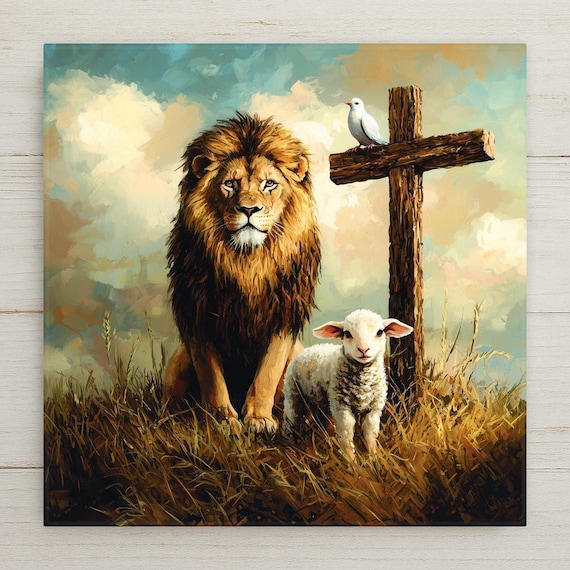Lion and Lamb Ceramic Tile Art: Christian Home Decor