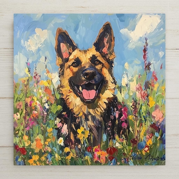 German Shepherd Wall Art Ceramic Tile GSD Dog Decor Shepherd Dog Gift Portrait Tile Art