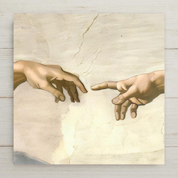 Creation of Adam Ceramic Tile Wall Art - Renaissance Religious Home Decor Gift for Art Lovers