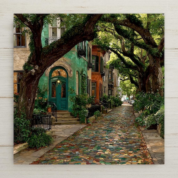 Savannah Georgia Wall Art Ceramic Tile Stained Glass Style Gift Historic Square Decor Place Identity