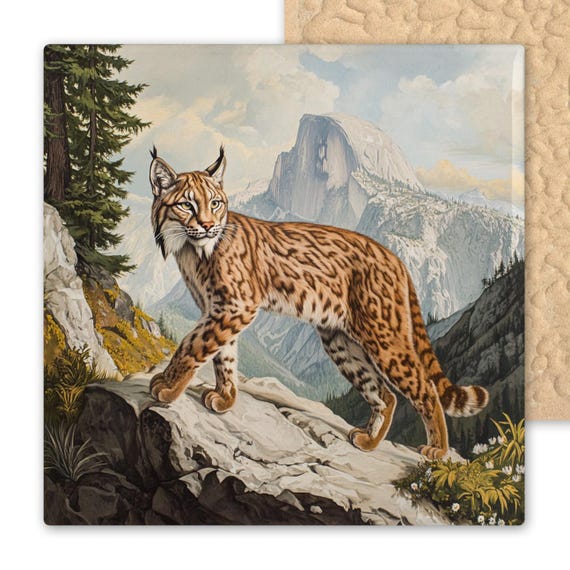 Audubon-Inspired Lynx Ceramic Tile Art: Wildlife Wall Decor for Rustic Cabin, Lodge, or Nature Display
