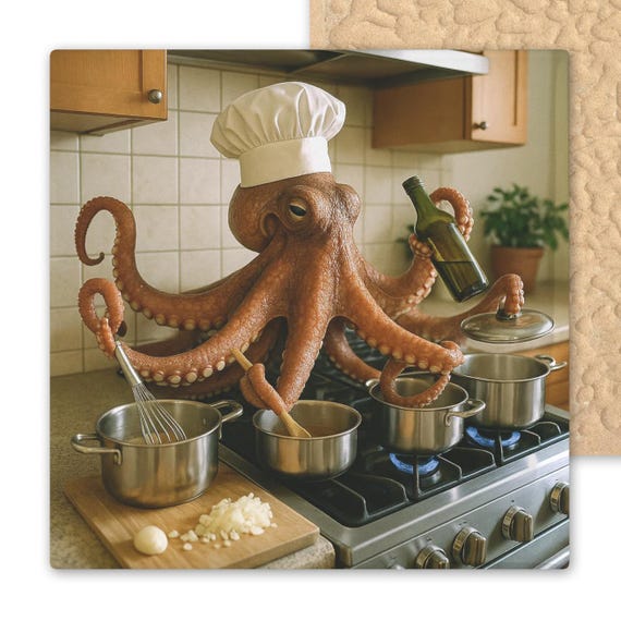 Whimsical Ceramic Octopus Chef Tile: Unique Kitchen Wall Art for Foodies and Culinary Enthusiasts