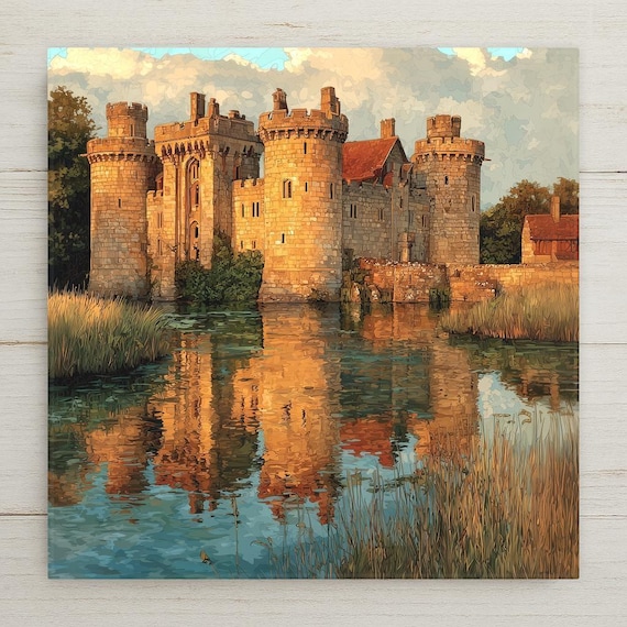 Leeds Castle Ceramic Tile Wall Art - Stained Glass Style English Historic Landscape Home Decor Gift