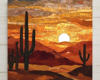 Desert Sunset Wall Art Ceramic Tile Southwest Gift Stained Glass Decor Arizona Art Desert Lover Home Gift Tile