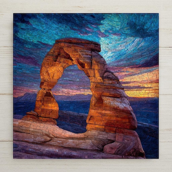 Delicate Arch Ceramic Tile Wall Art - Arches National Park Utah Stained Glass Style Desert Landscape Home Decor