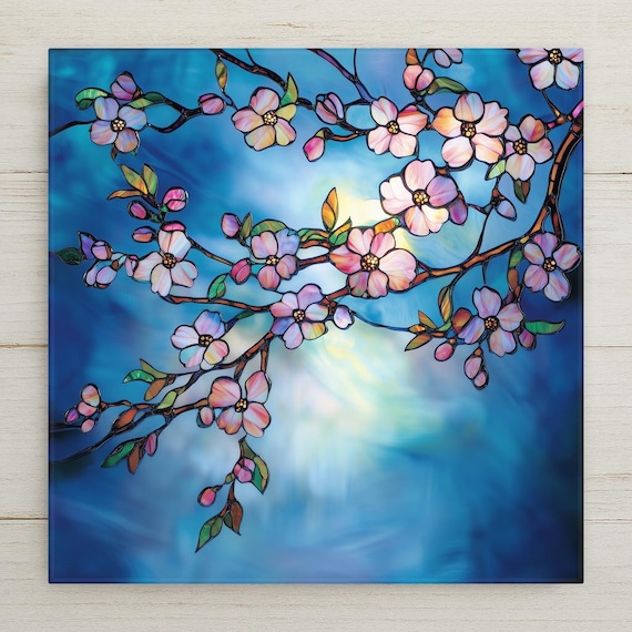 Cherry Blossom Wall Art Ceramic Tile Japanese Decor Sakura Gift Spring Floral Tile Art