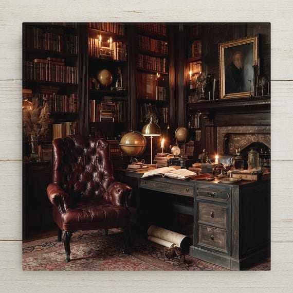 Vintage Library Ceramic Art Tile: Dark Academia Bookshelf Book Nook Wall Decor Gift for Her Reader Home Decor Bookish Gift