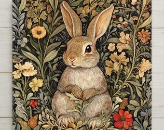 Bunny Wall Art Ceramic Tile Art Nouveau Gift William Morris Inspired Hare Nature Art Woodland Rabbit Lover Gift