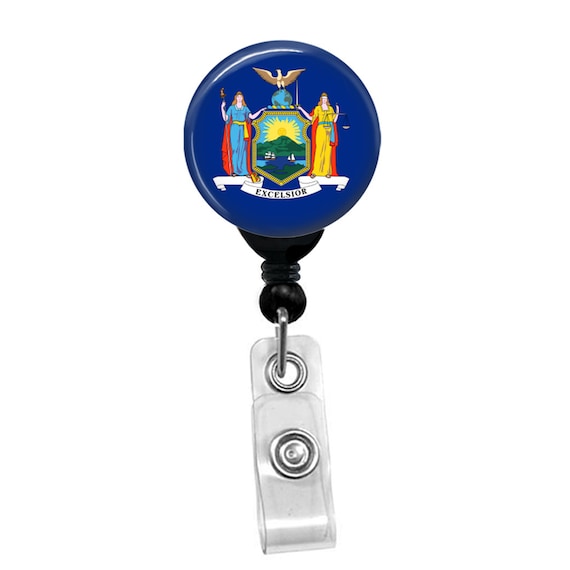 New York State Flag Badge Reel – NY State Seal ID Holder – Retractable Clip for Nurses, Teachers, Government Staff, NY Gift Idea