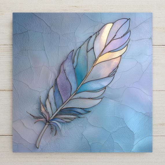 Feather Ceramic Tile Wall Decor for Bathroom or Bedroom – Meaningful Spiritual Design, Stained Glass Style Calm Home Accent