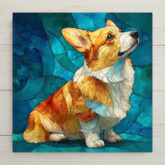 Corgi Wall Art Ceramic Tile Stained Glass Style Corgi Lover Gift Dog Mom Decor Nature Art Gift for Her