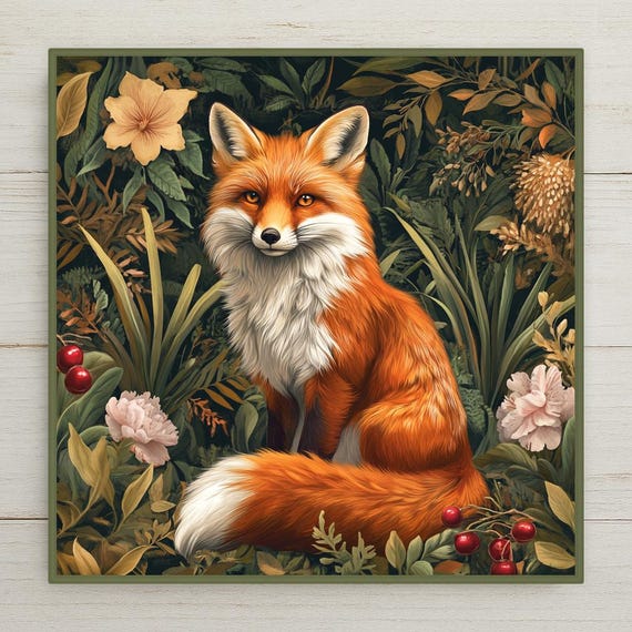 Art Nouveau Fox Ceramic Tile: William Morris Inspired Woodland Wall Decor - Nature Lover's Gift
