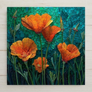 California Poppy Wall Art Ceramic Tile Stained Glass Style Floral Gift Wildflower Art Place Identity Nature Gift