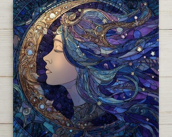 Moon Goddess Ceramic Art Tile: Night Sky Wall Decor Mystical Home Decor Celestial Wall Art Witchy Boho Lunar Moon Phase Mystical Art