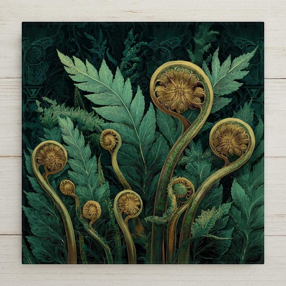 Fern Wall Art Ceramic Tile – Art Nouveau Botanical Decor, Emerald Green Woodland Home Decor