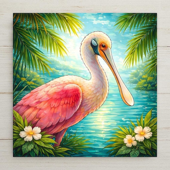 Roseate Spoonbill Coastal Wall Art Ceramic Tile – Florida Tropical Bird Wall Decor Home Decor Beach Decor